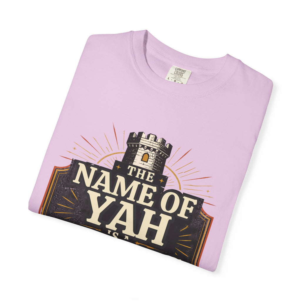 T-Shirt — “The Name of Yah Strong Tower” Vintage Religious Graphic Tee