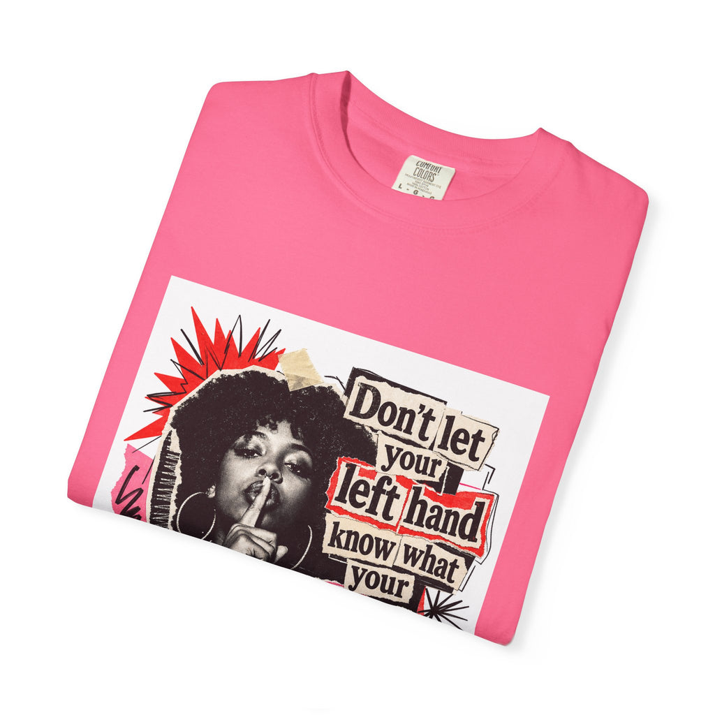 Graphic T-Shirt “Don’t Let Your Left Hand Know” Retro Collage Tee