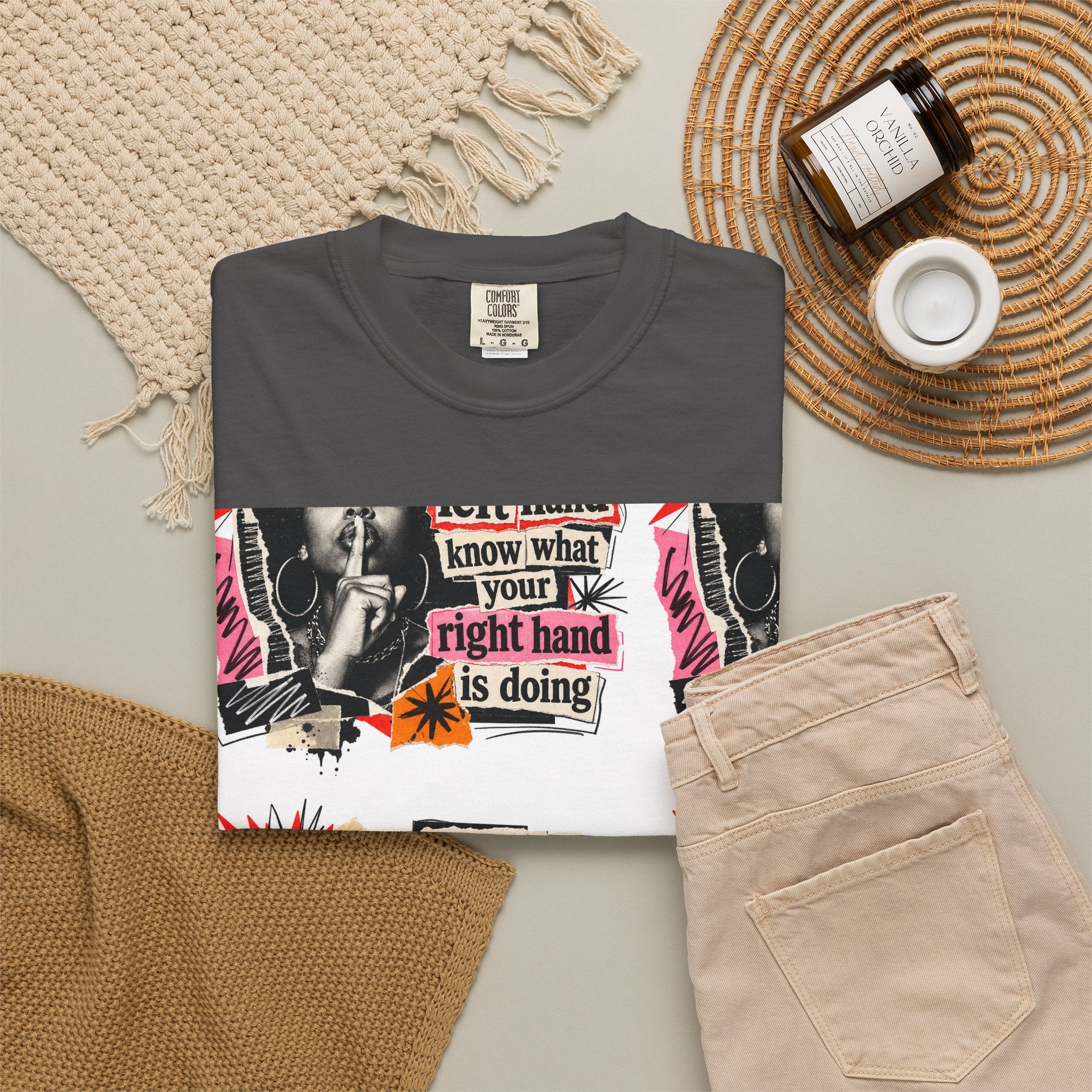 Graphic T-Shirt — Retro Pop Art “Don't Let Your Left Hand Know What Your Right Hand Is Doing”