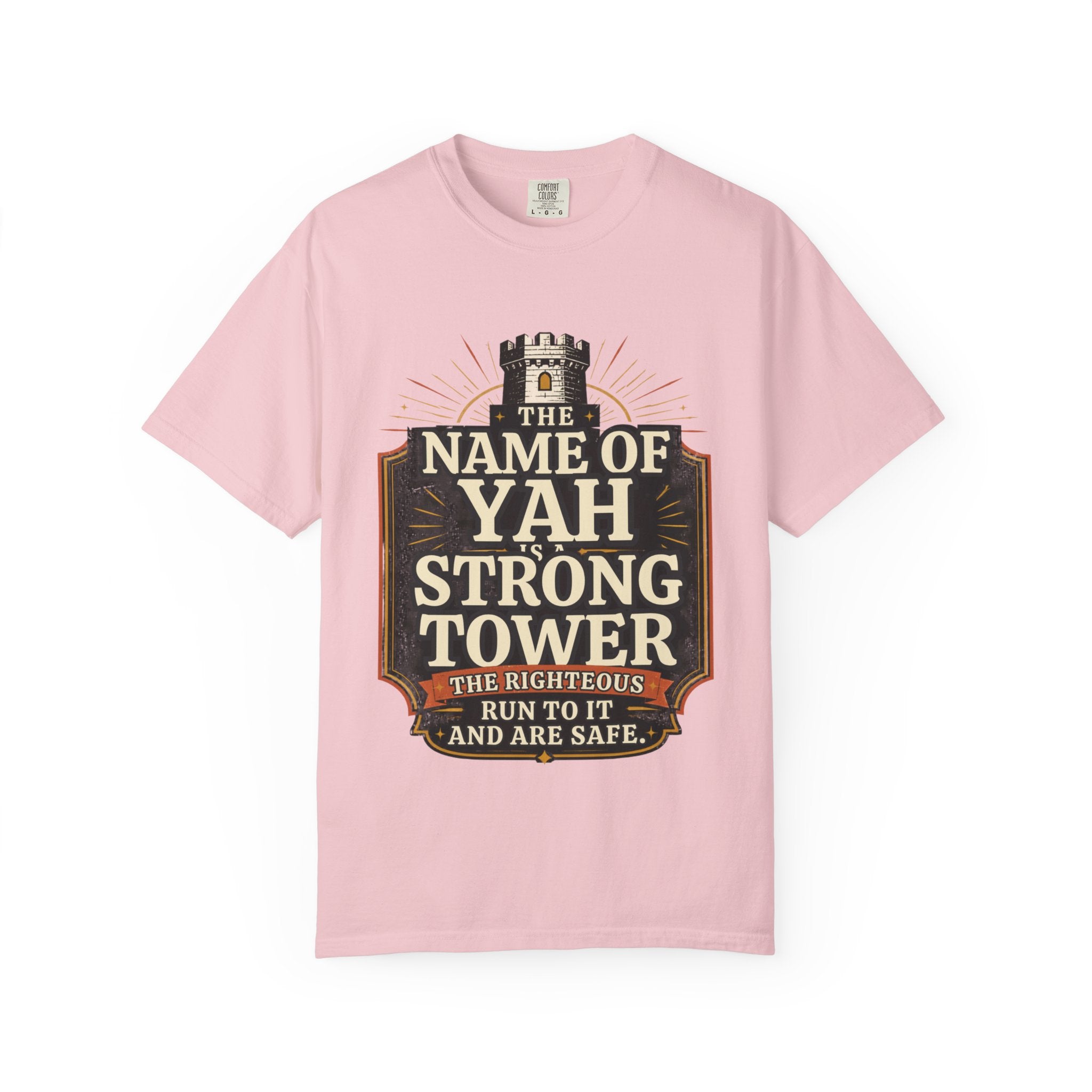 T-Shirt — “The Name of Yah Strong Tower” Vintage Religious Graphic Tee