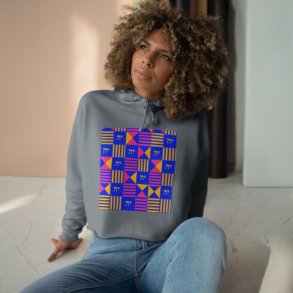 Abstract Geometric Crop Hoodie — Colorblock Square Pattern