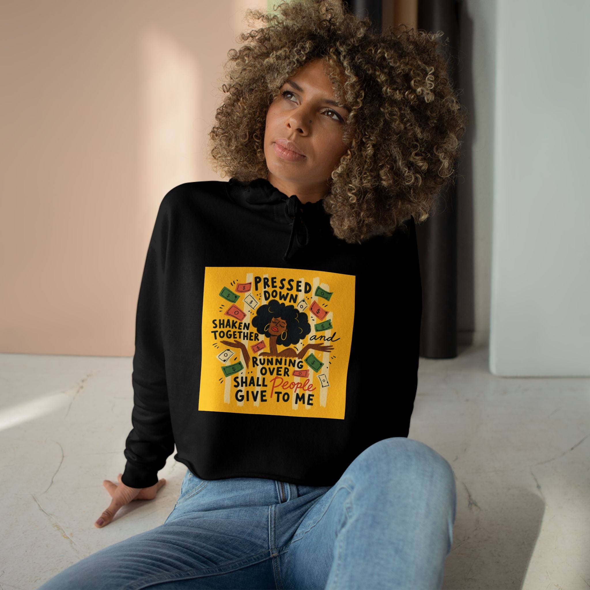Cropped Hoodie — "Pressed Down, Shaken Together" Inspirational Graphic