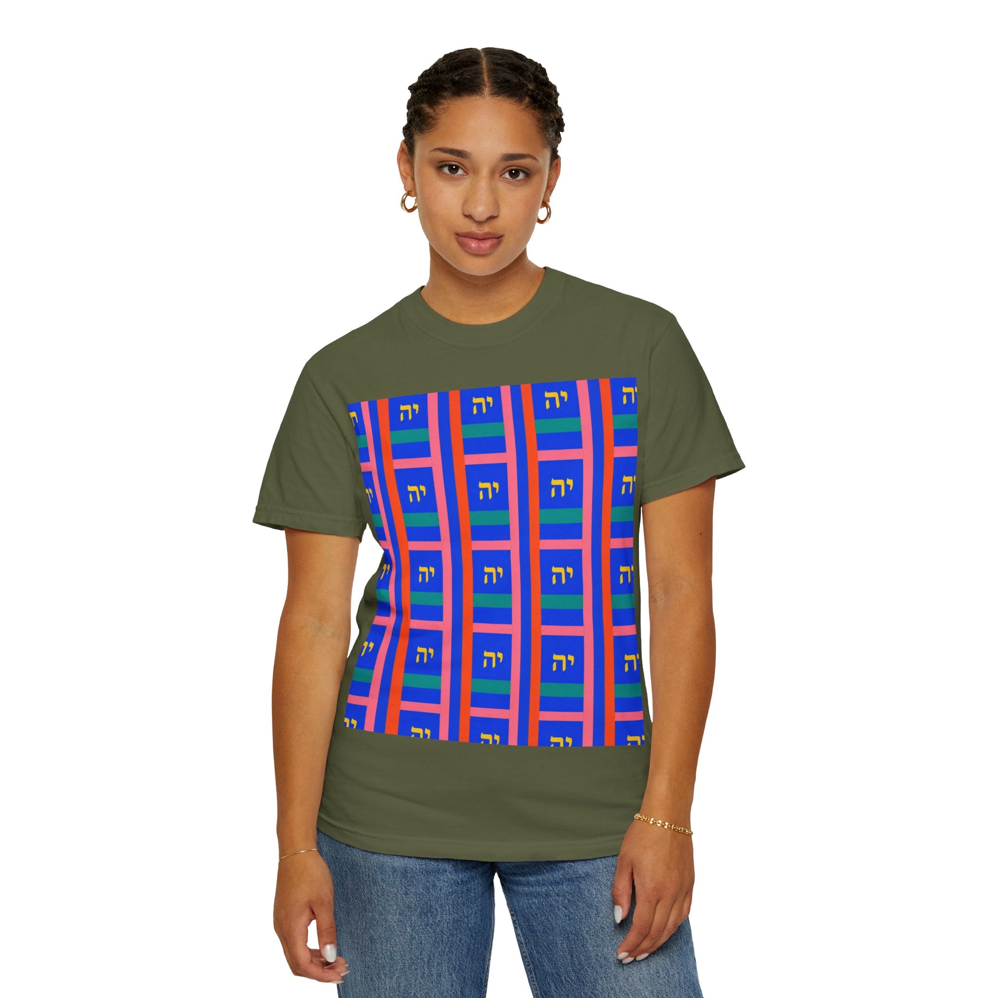 Modern Geometric Pattern T‑Shirt — Colorblock Blue Grid Design