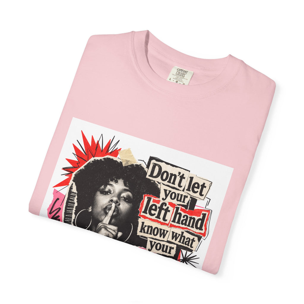 Graphic T-Shirt “Don’t Let Your Left Hand Know” Retro Collage Tee