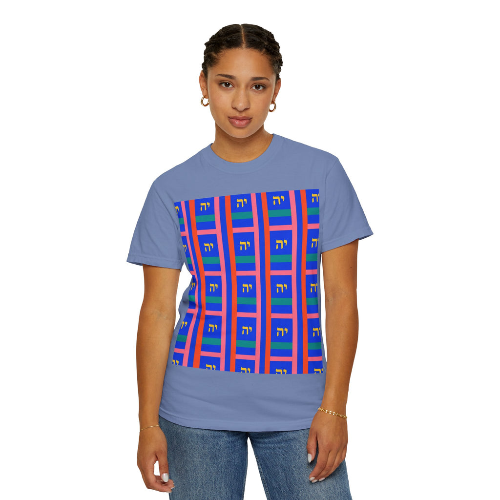 Modern Geometric Pattern T‑Shirt — Colorblock Blue Grid Design