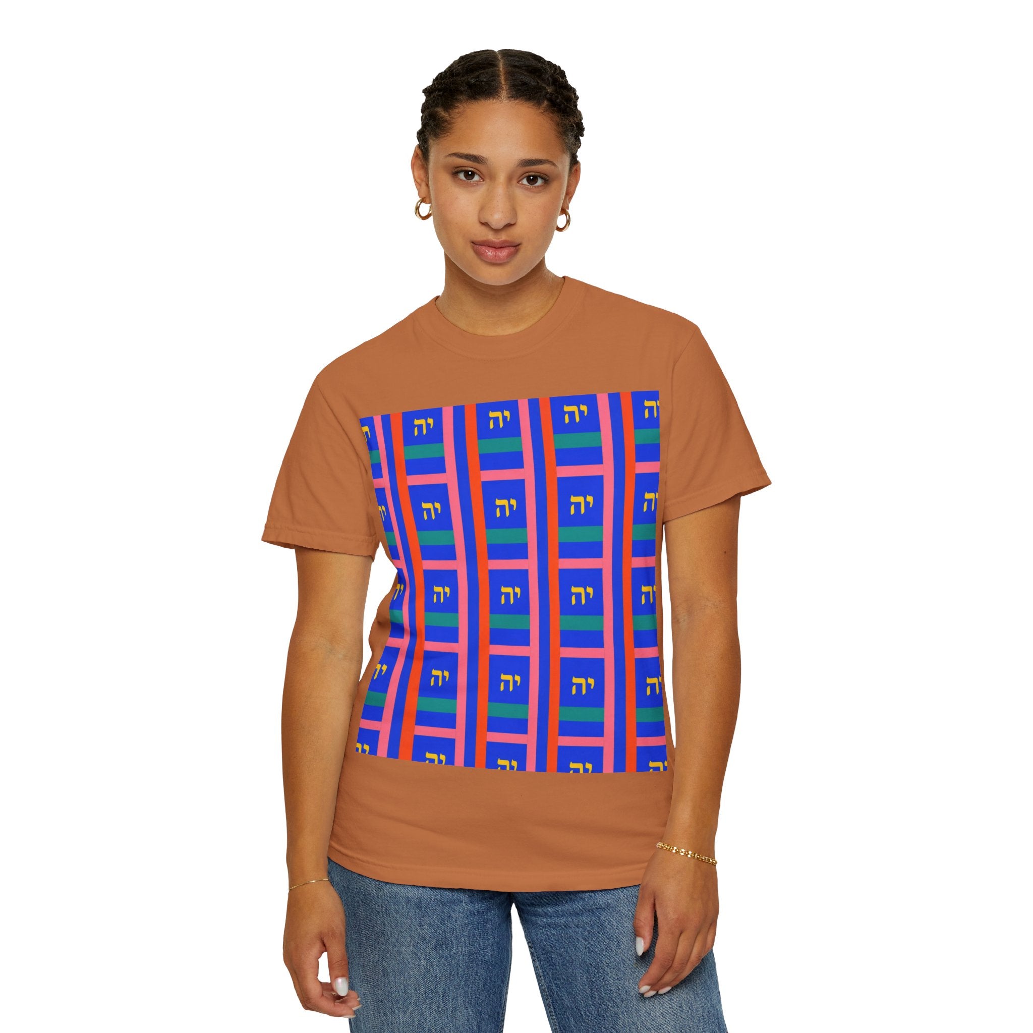 Modern Geometric Pattern T‑Shirt — Colorblock Blue Grid Design