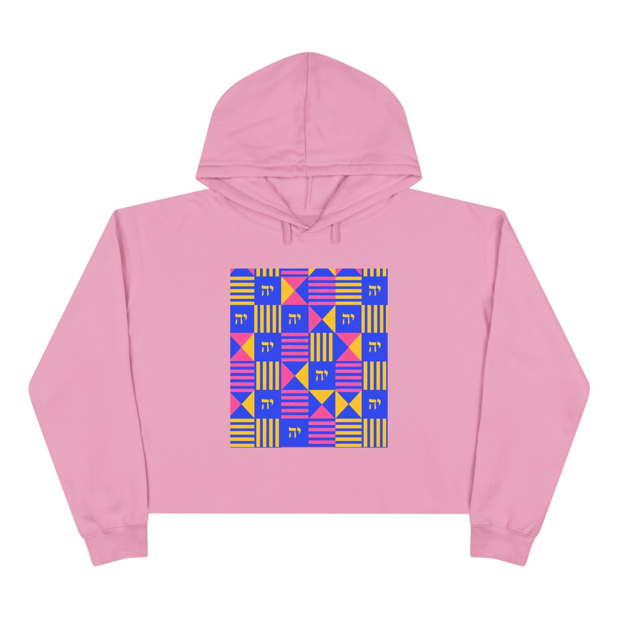 Abstract Geometric Crop Hoodie — Colorblock Square Pattern
