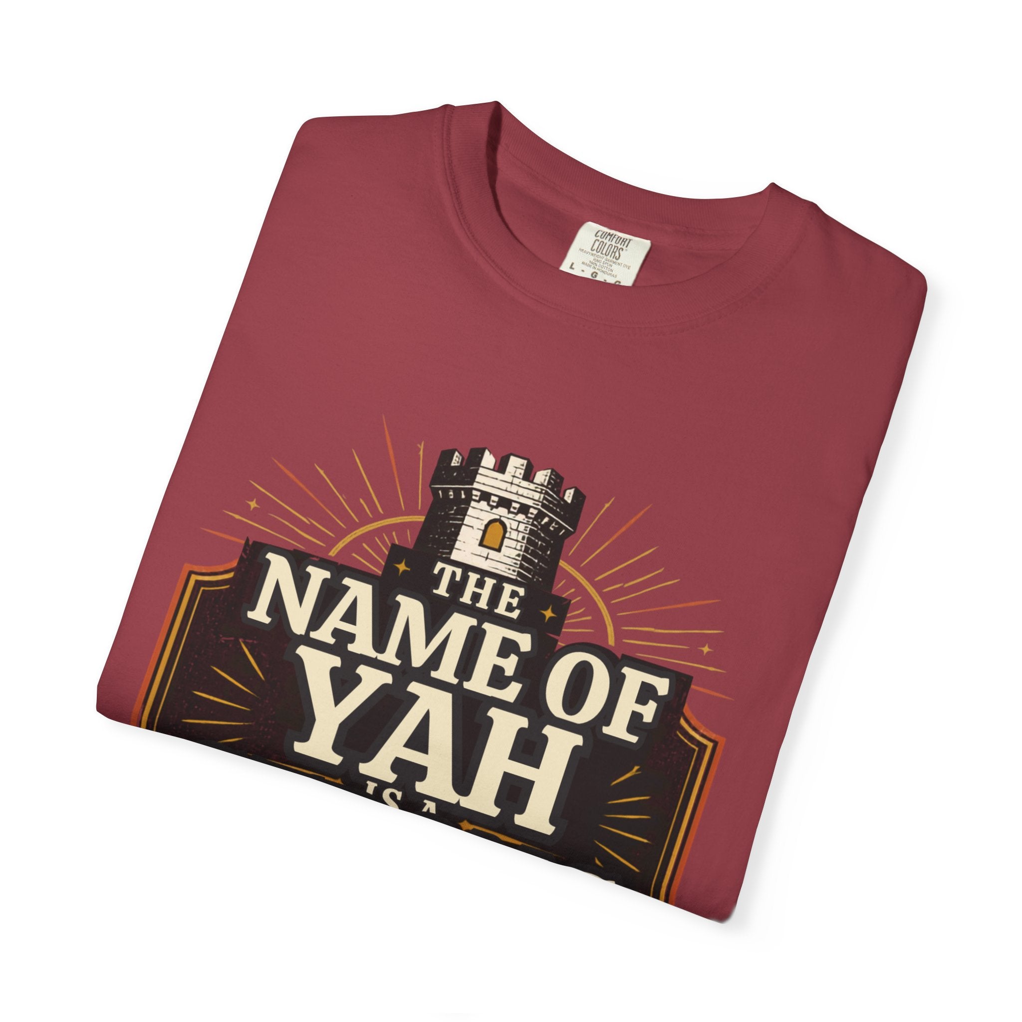 T-Shirt — “The Name of Yah Strong Tower” Vintage Religious Graphic Tee