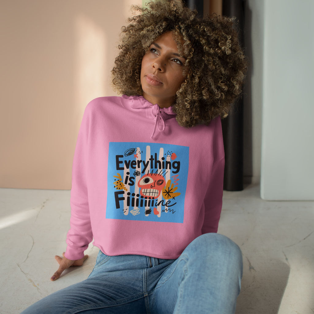 Everything Is Fine Crop Hoodie — Playful Retro Graphic Cropped Hoodie