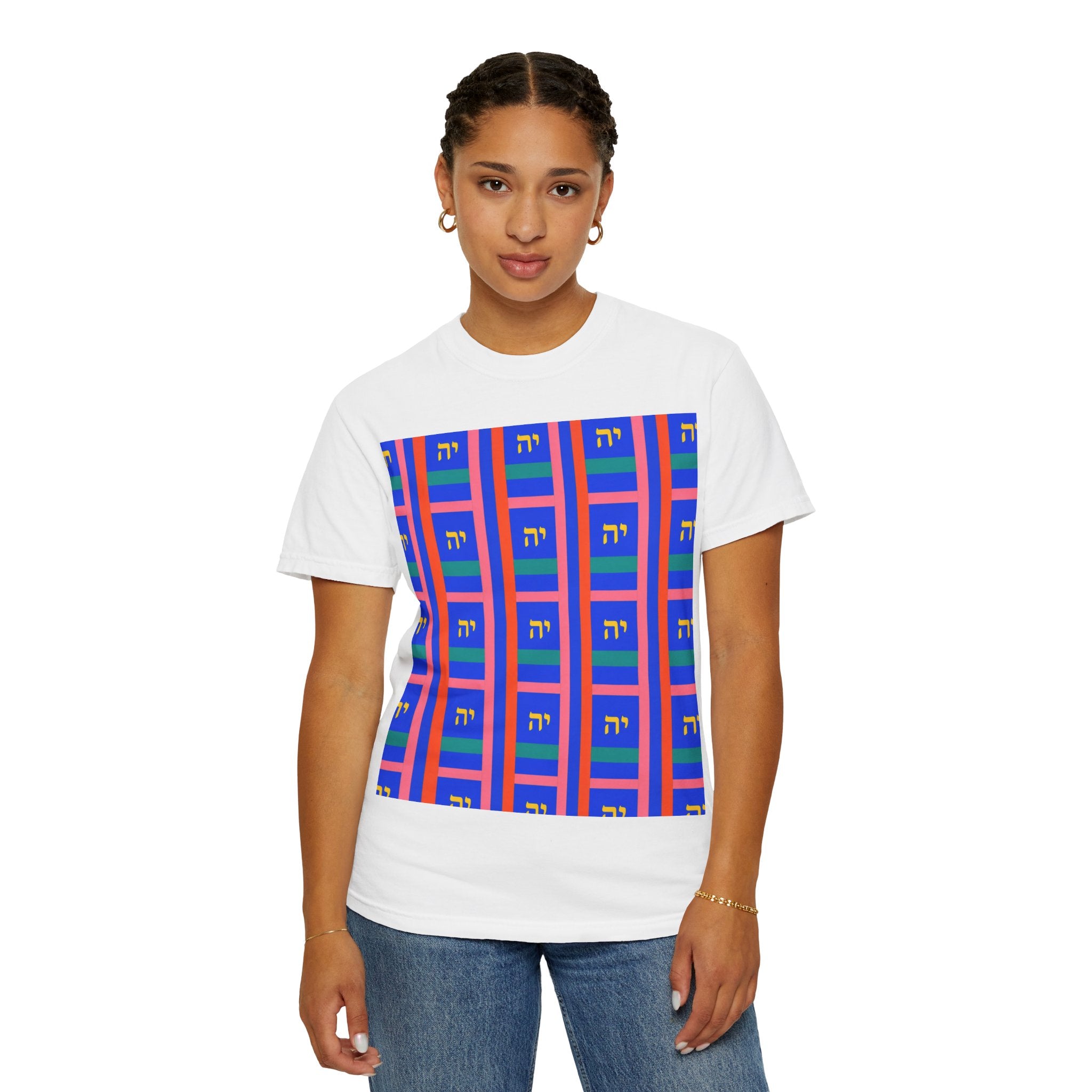 Modern Geometric Pattern T‑Shirt — Colorblock Blue Grid Design