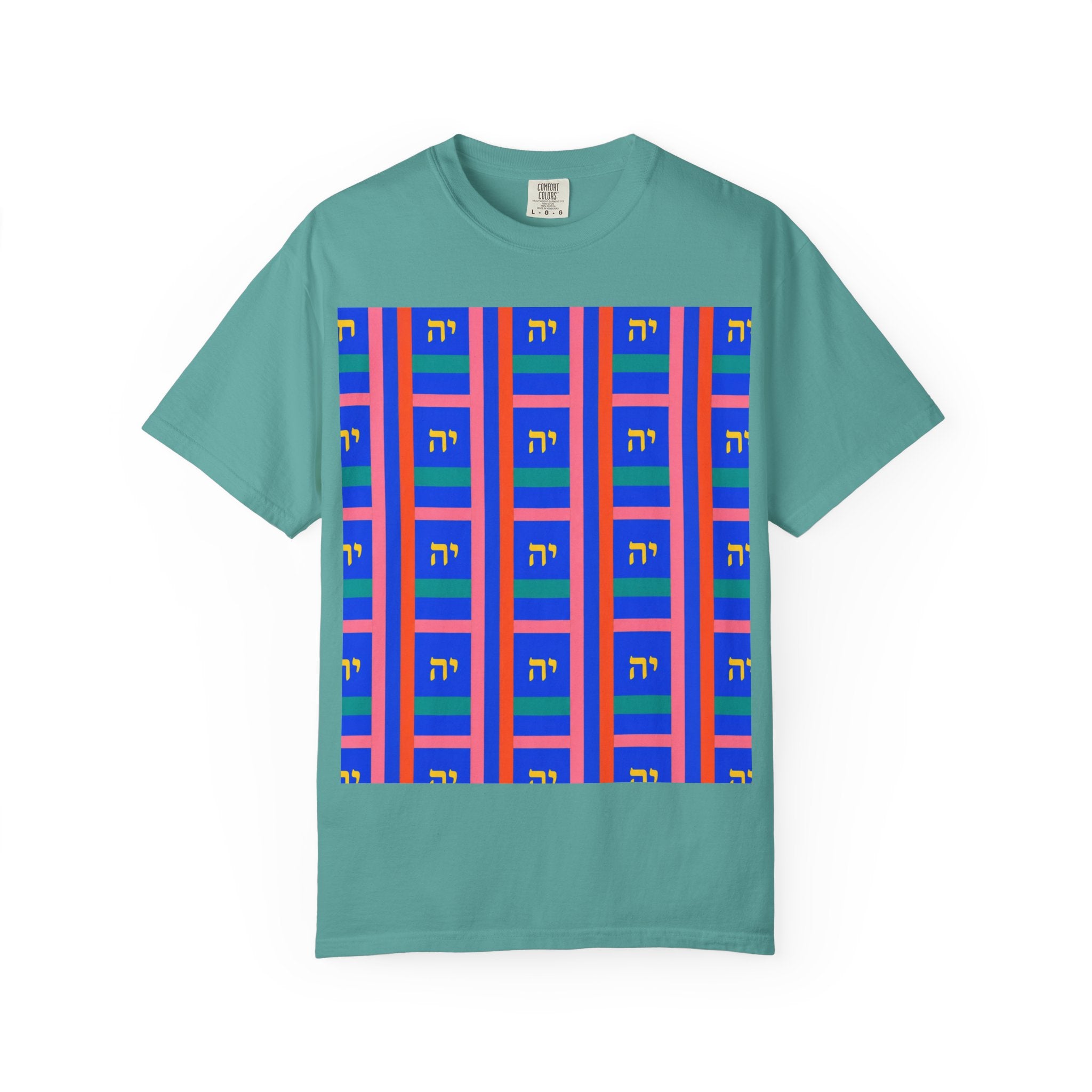 Modern Geometric Pattern T‑Shirt — Colorblock Blue Grid Design