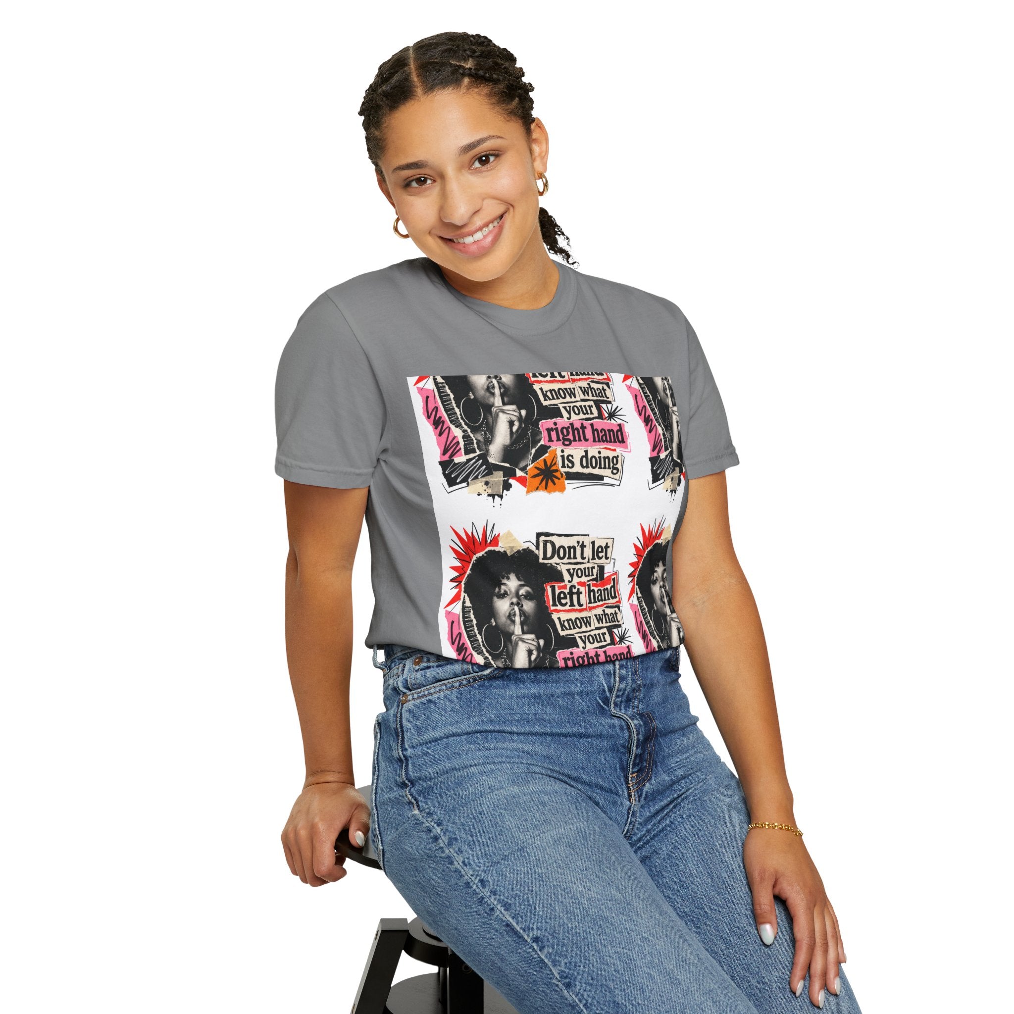 Graphic T-Shirt — Retro Pop Art “Don't Let Your Left Hand Know What Your Right Hand Is Doing”