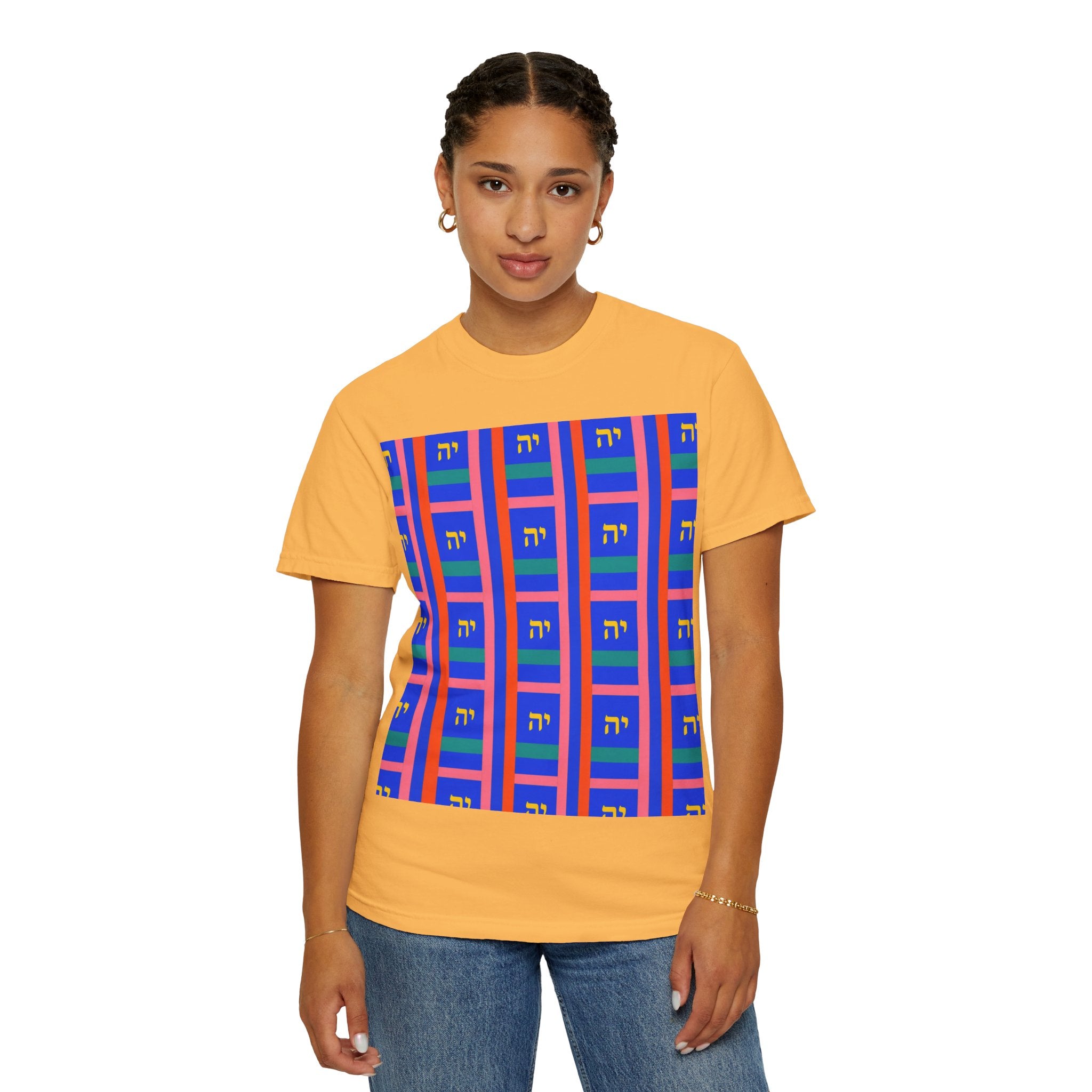 Modern Geometric Pattern T‑Shirt — Colorblock Blue Grid Design