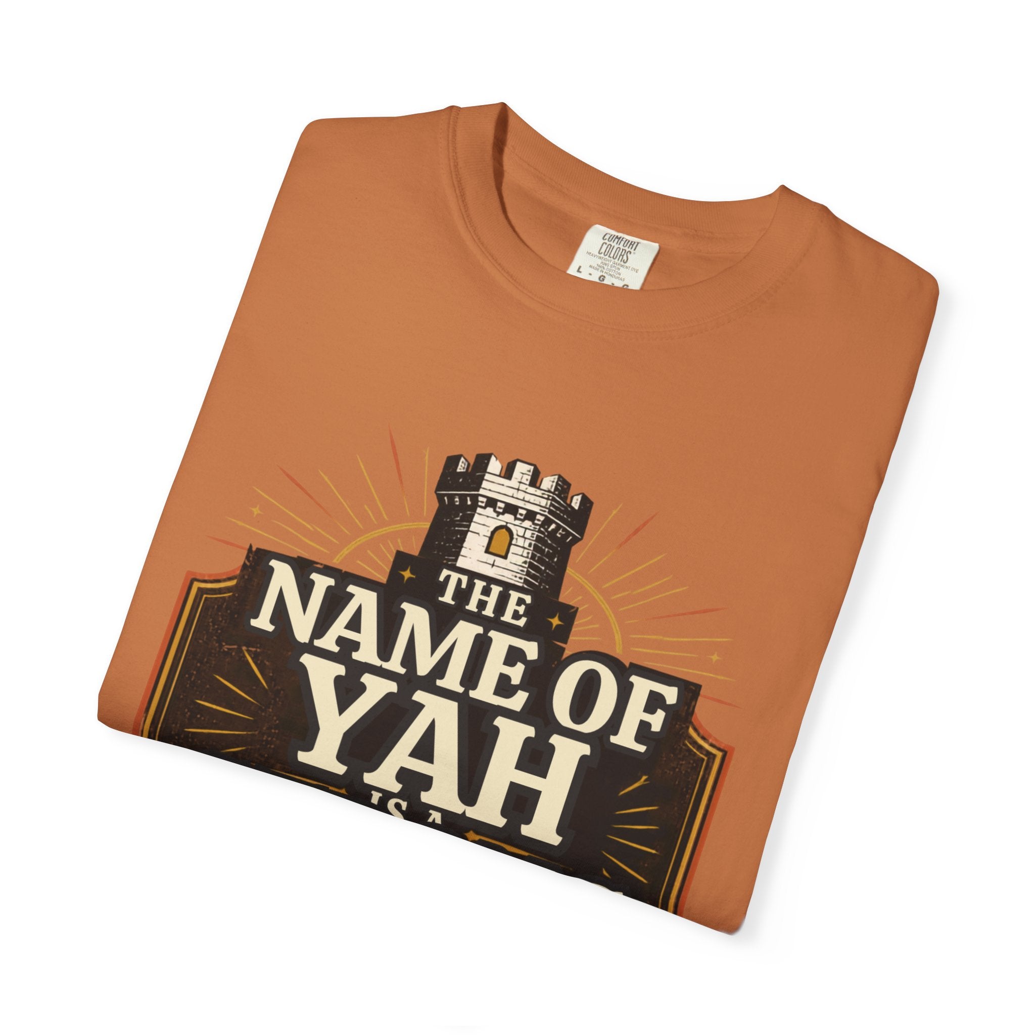 T-Shirt — “The Name of Yah Strong Tower” Vintage Religious Graphic Tee