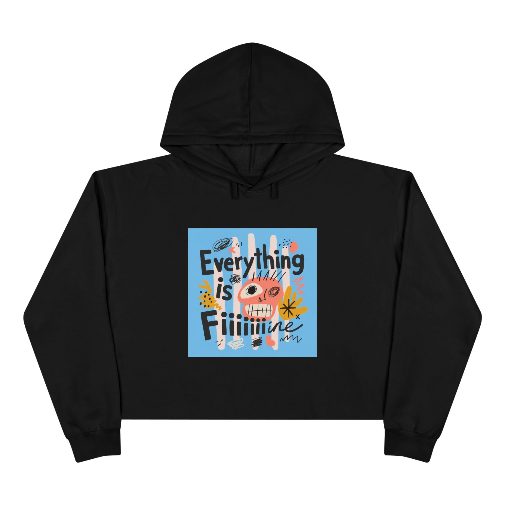 Everything Is Fine Crop Hoodie — Playful Retro Graphic Cropped Hoodie