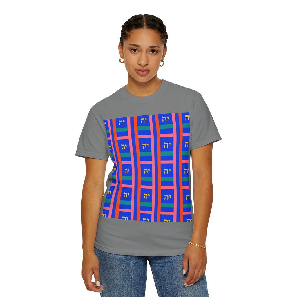 Modern Geometric Pattern T‑Shirt — Colorblock Blue Grid Design