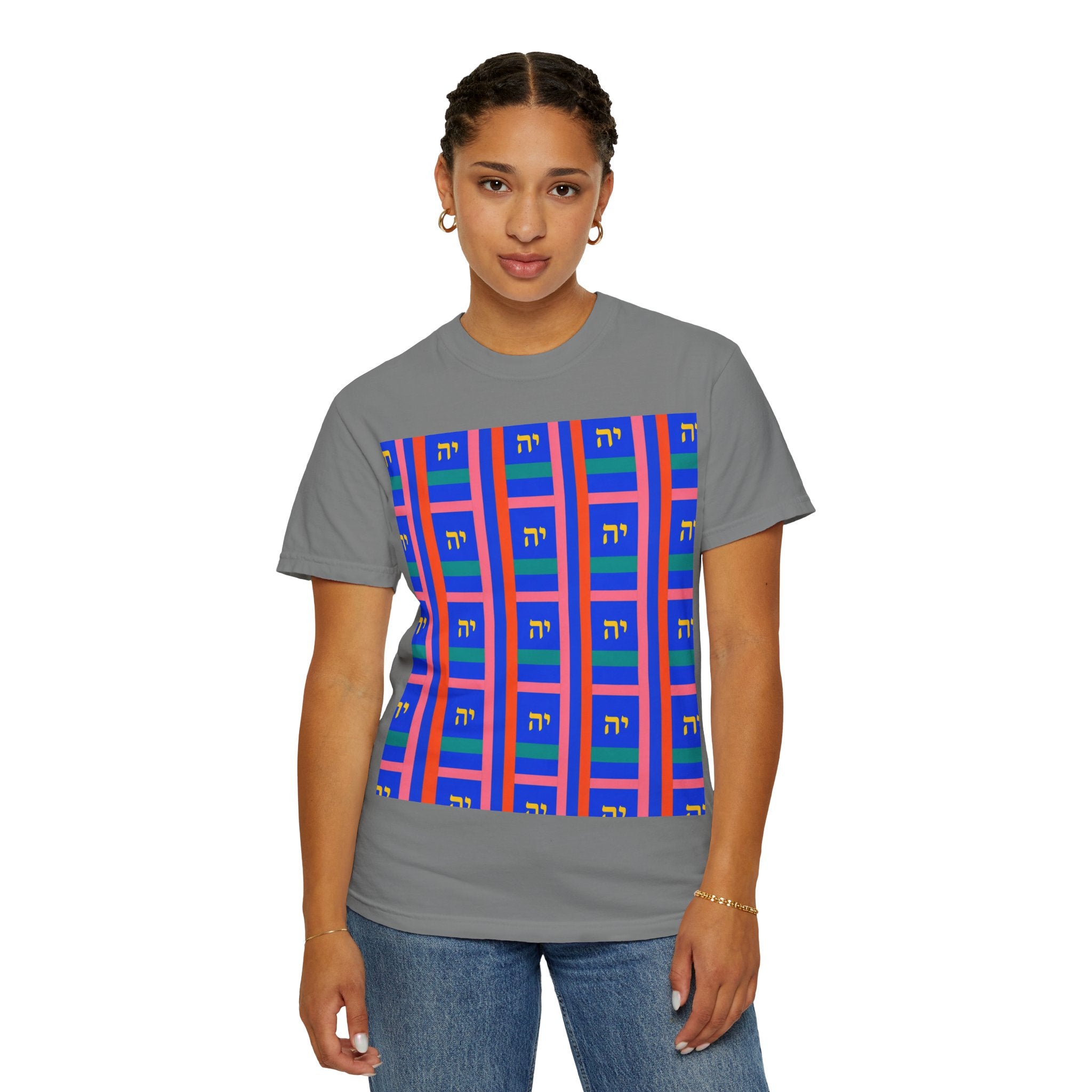 Modern Geometric Pattern T‑Shirt — Colorblock Blue Grid Design