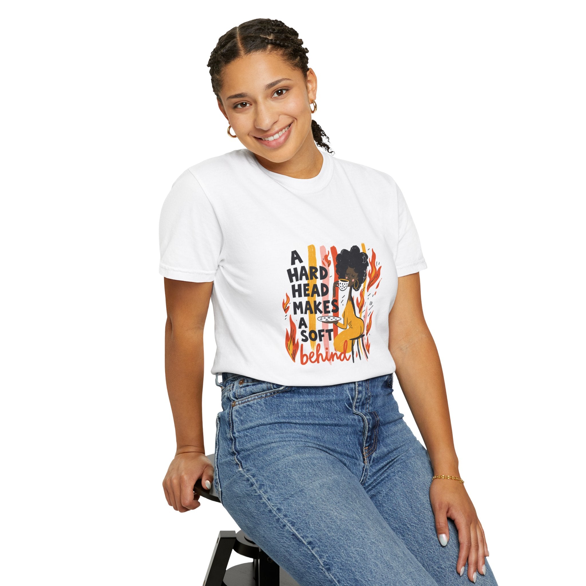 Graphic T-Shirt — "A Hard Head Makes a Soft Behind" Retro Afro Girl Design